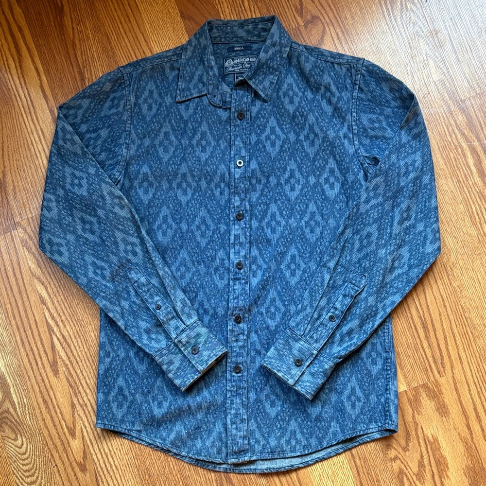 American Rag Blue Patterned Denim Button-Up Shirt
